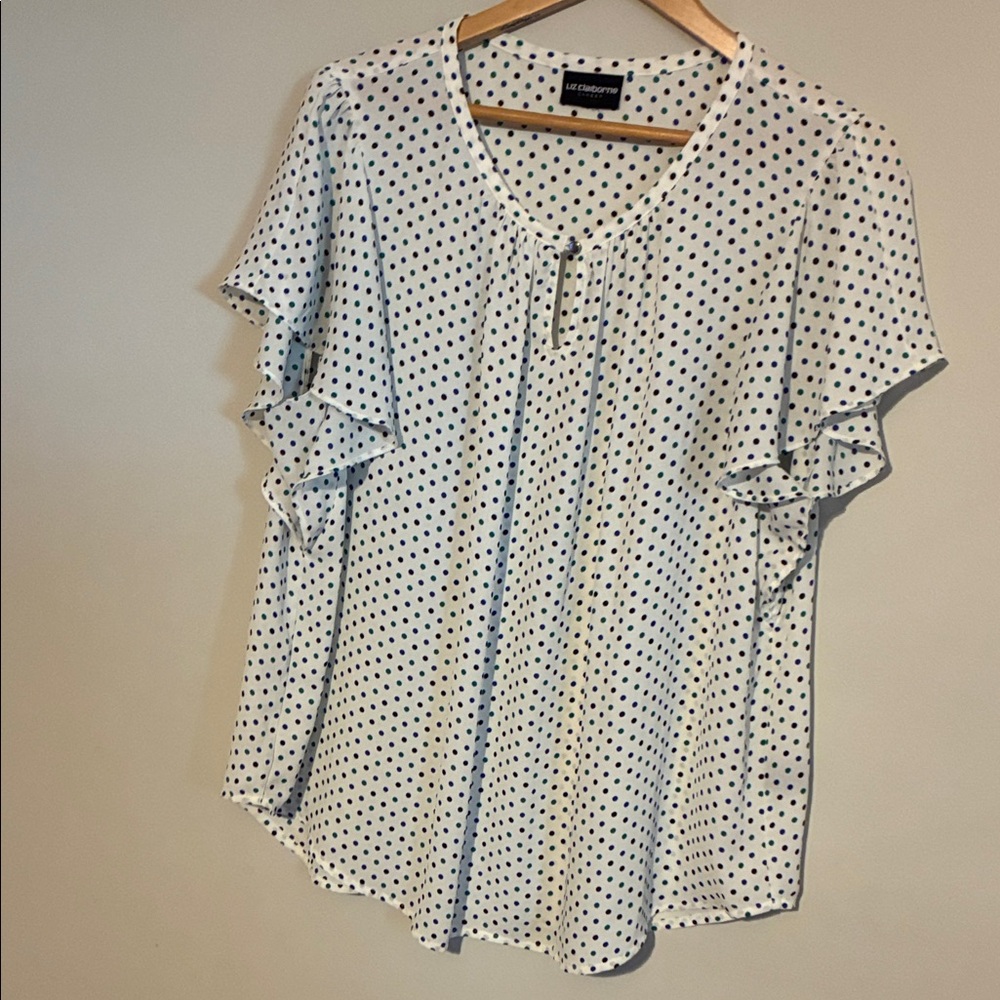 Liz Claiborne White Blouse with Black Polka Dots